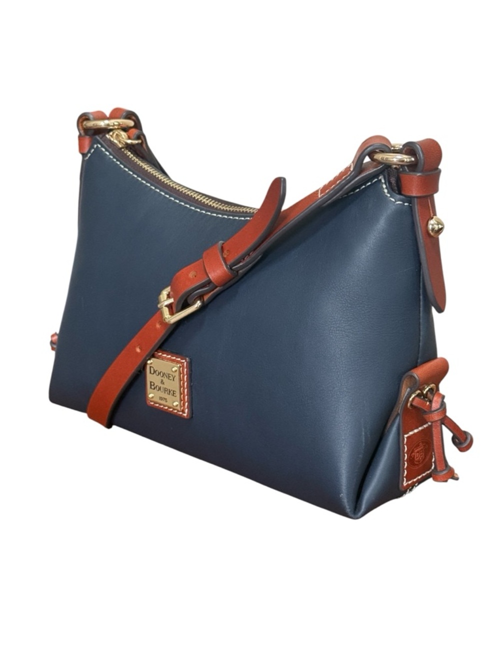 Dooney & Bourke Penrose Navy Leather Crossbody with Brown Trim and Gold Hardware - Picture 2 of 15